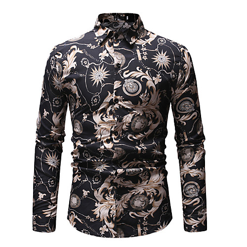 

Men's Shirt Graphic Print Long Sleeve Daily Tops Basic Black