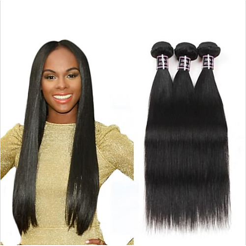 

4 Bundles Hair Weaves Brazilian Hair Straight Human Hair Extensions Human Hair Hair Weft with Closure 8-28 inch Natural Women Natural Youth