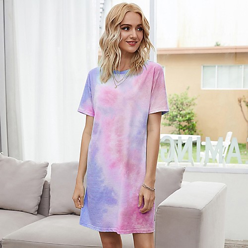 

Women's T Shirt Dress Tee Dress Short Mini Dress Blue Purple Short Sleeve Tie Dye Print Spring Summer Round Neck Casual Cotton 2021 S M L XL