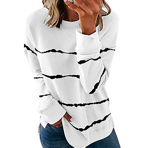 

Women's Sweatshirt Pullover Stripe Crew Neck Stripes Sport Athleisure Sweatshirt Top Long Sleeve Warm Soft Oversized Comfortable Everyday Use Causal Exercising General Use / Winter