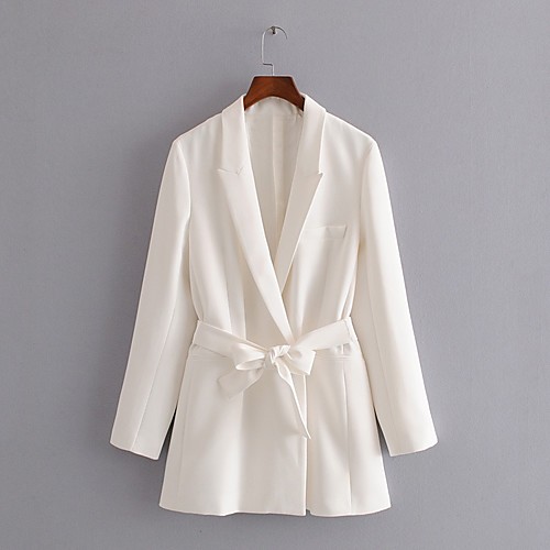 

Women's Blazer White Solid Colored Polyester Coat Tops