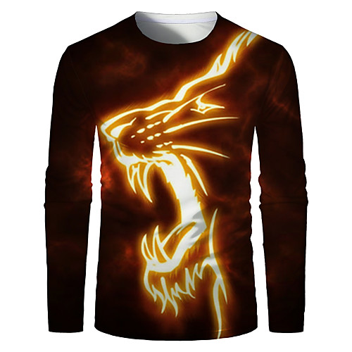 

Men's T shirt Graphic Plus Size Print Long Sleeve Daily Tops Basic Yellow