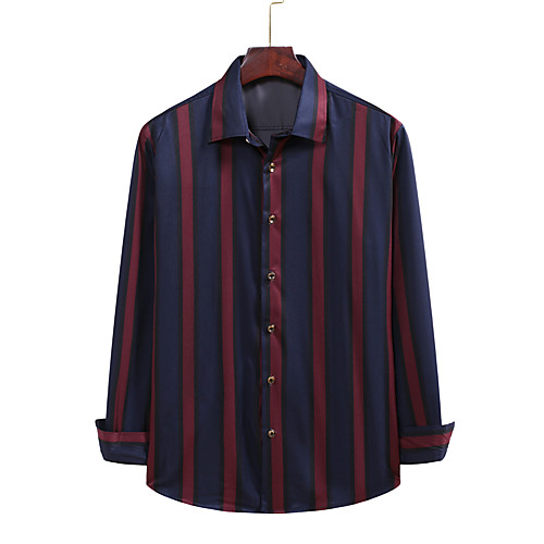 

Men's Shirt non-printing Striped Long Sleeve Daily Tops Red Green
