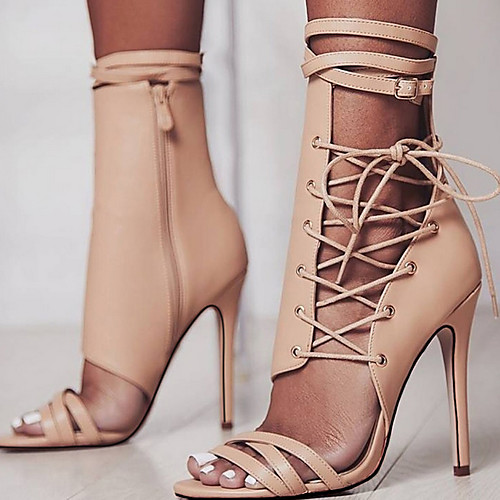 

Women's Sandals Roman Shoes Gladiator Sandals Stiletto Heel Open Toe Daily PU Summer Black Beige