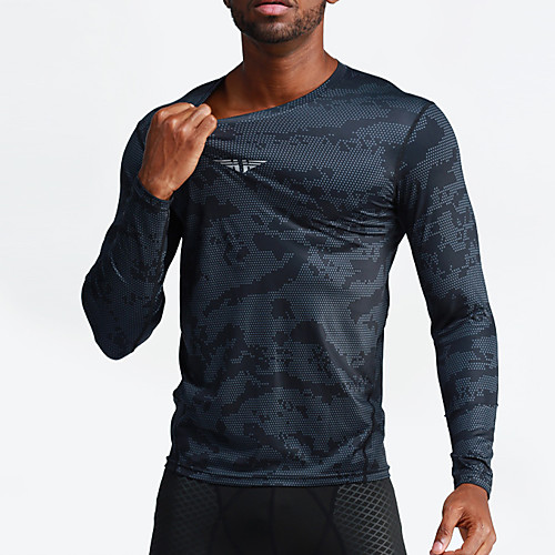 

UABRAV Men's Long Sleeve Running Shirt Tee Tshirt Top Athleisure Elastane Quick Dry Breathable Sweat wicking Gym Workout Performance Running Jogging Training Sportswear Solid Colored Black Blue