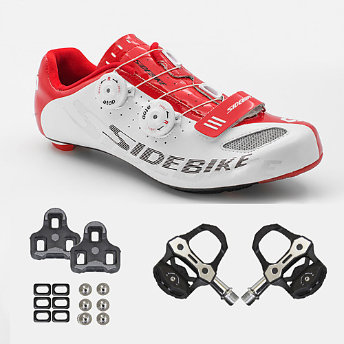 

SIDEBIKE Adults' Cycling Shoes With Pedals & Cleats Road Bike Shoes Carbon Fiber Cushioning Cycling White and Red Men's Cycling Shoes / Breathable Mesh