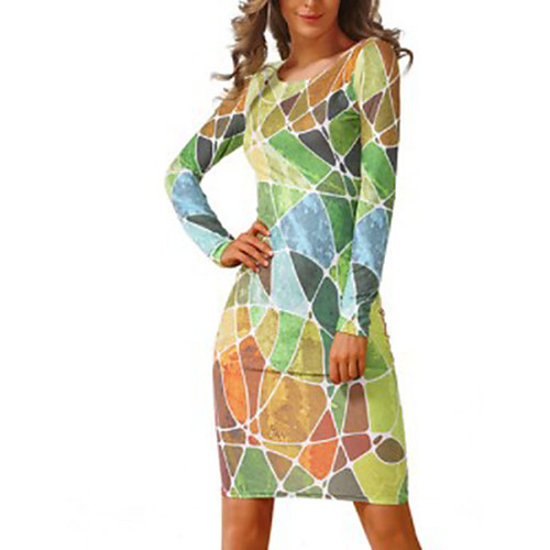 

Women's Sheath Dress Knee Length Dress Blue Blushing Pink Green Gray Long Sleeve Print Print Summer Round Neck Hot Casual Boho 2021 S M L XL XXL 3XL
