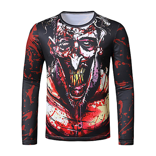 

Men's T shirt 3D Print Graphic Long Sleeve Daily Tops Red