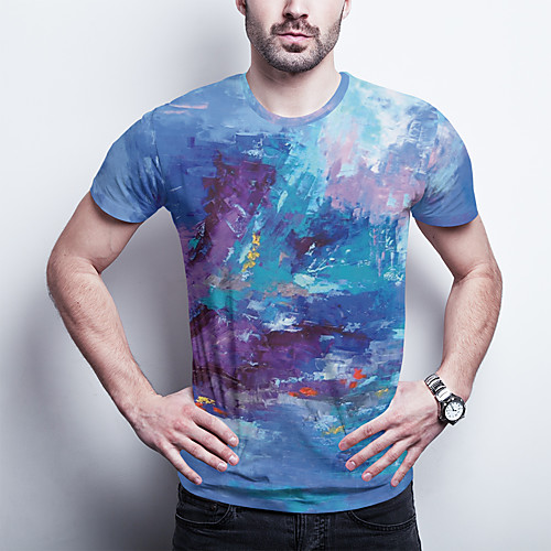 

Men's T shirt 3D Print Graphic Plus Size Print Short Sleeve Daily Tops Basic Blue