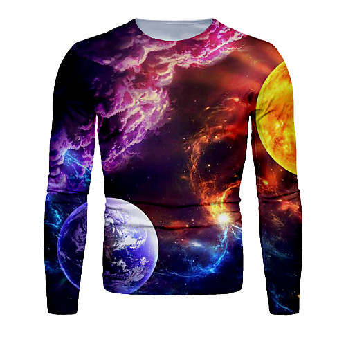 

Men's T shirt 3D Print Galaxy Graphic Long Sleeve Daily Tops Basic Dusty Rose