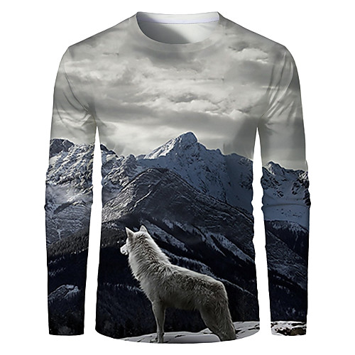 

Men's T shirt Graphic Plus Size Print Long Sleeve Daily Tops Basic Gray