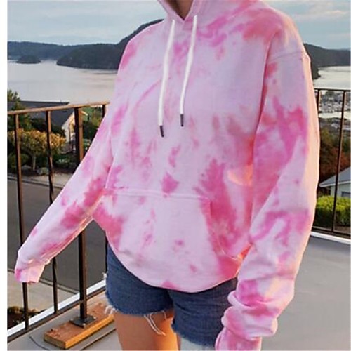 

Women's Pullover Hoodie Sweatshirt Tie Dye Daily Basic Hoodies Sweatshirts Blue Blushing Pink Green