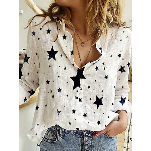 

Women's Blouse Shirt Star Long Sleeve Shirt Collar Tops Basic Basic Top White