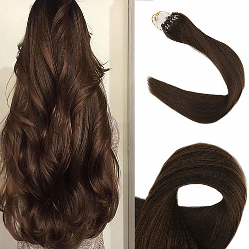 

Micro Ring Hair Extensions Hair Extensions Remy Human Hair Micro Loop Hair Extensions 50 pcs 50 g Pack Straight Black 16-24 inch Hair Extensions