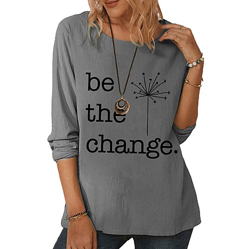 

Women's Blouse Shirt Letter Long Sleeve Print Round Neck Tops Basic Basic Top White Green Gray
