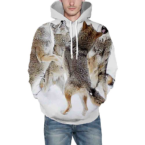 

Men's Hoodie Graphic Animal Daily Going out 3D Print Casual Hoodies Sweatshirts White