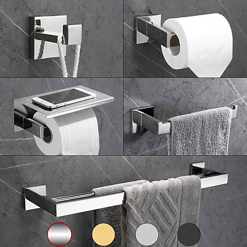 

Multifunction Bathroom Accessory Set Stainless Steel Contain with Towel Bar,Robe Hook, Toliet Paper Holder and Bathroom Rack Wall Mounted Polished/Brushed/Painted Finishes