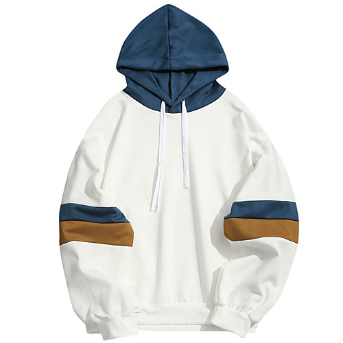 

Men's Pullover Hoodie Sweatshirt Color Block Hooded Daily Sports non-printing Basic Hoodies Sweatshirts White Blue