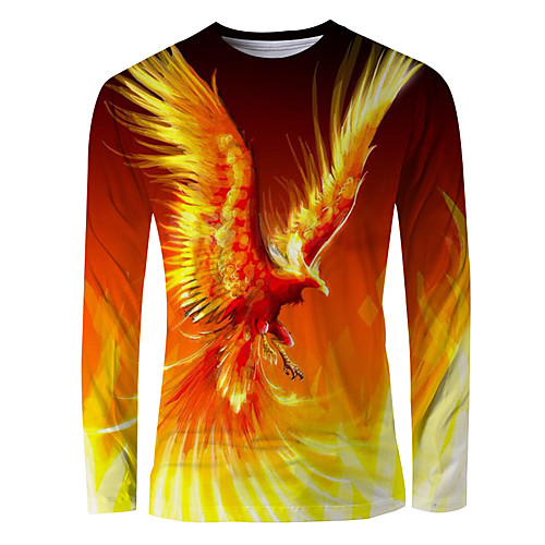 

Men's T shirt Graphic Animal Print Long Sleeve Daily Tops Basic Elegant Orange