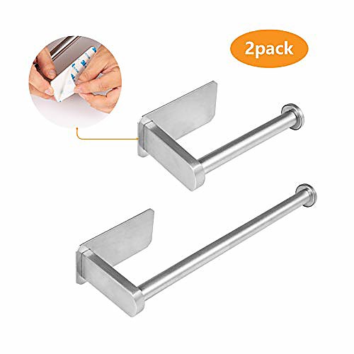 

paper towel holder stand, wall mounted rustproof & durable roll paper towel rack, bathroom toilet paper holder stand no drilling stainless steel 2 sets