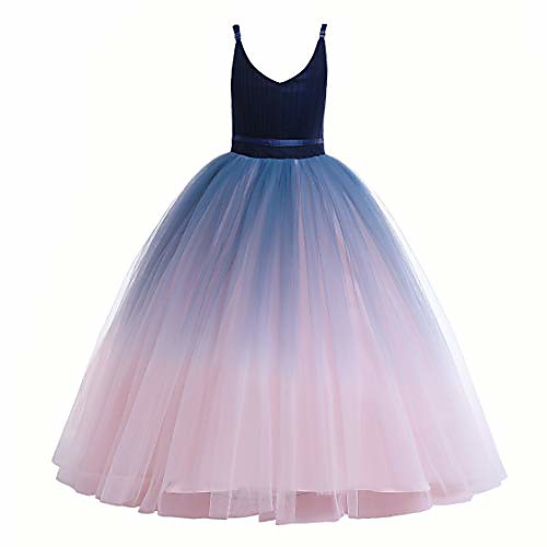 

girls lace bridesmaid dress long a line wedding pageant dresses flower girls princess ombre tulle party gown age 3-16y & # 40; 3t - 4t, v-navy blue& blush pink& #41;