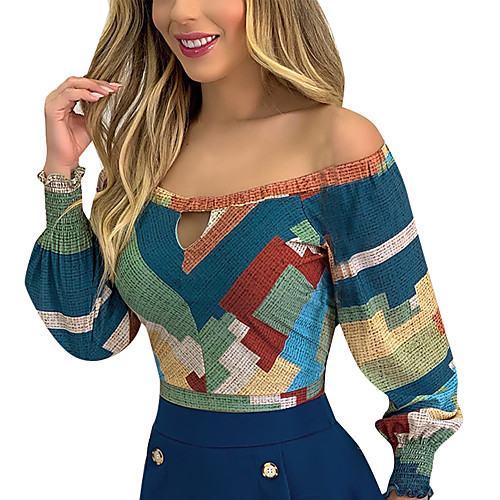 

Women's Blouse Shirt Polka Dot Long Sleeve Print Off Shoulder Tops Basic Basic Top Rainbow
