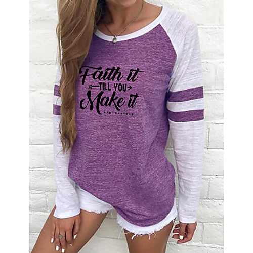 

Women's Faith T shirt Solid Colored Long Sleeve Round Neck Tops Cotton Basic Top Black Purple Red