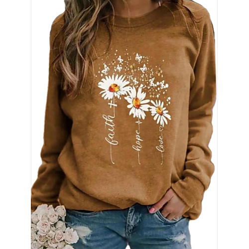 

Women's Pullover Sweatshirt Plants Florals Print Daily Other Prints Basic Casual Hoodies Sweatshirts Long Sleeve Blue Red Khaki