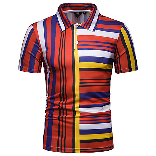 

Men's Polo Striped Short Sleeve Daily Tops Blue Red