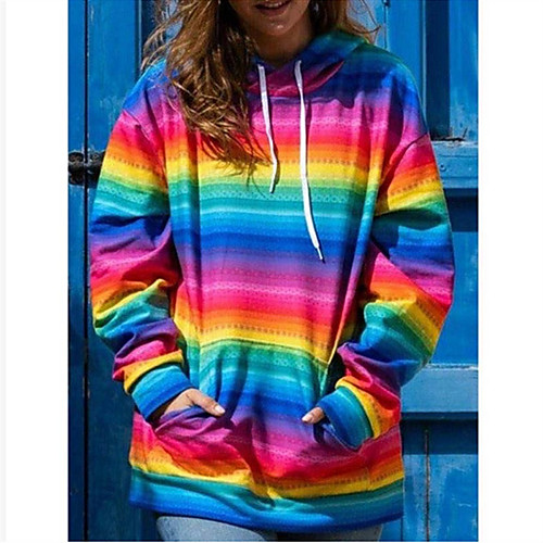 

Women's Pullover Hoodie Sweatshirt Color Block Rainbow Front Pocket Daily Casual Hoodies Sweatshirts Rainbow