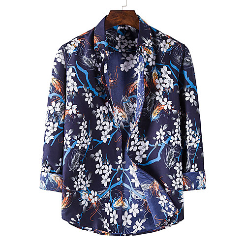 

Men's Shirt Graphic Long Sleeve Daily Tops Navy Blue