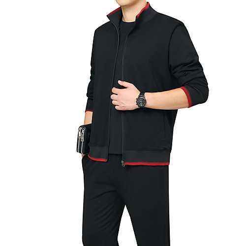 

Men's Tracksuit Jogging Suit Street Casual 2pcs Long Sleeve Spandex Thermal Warm Soft Jogging Training Sportswear Jacket Track pants Black Red Grey Activewear Micro-elastic / Cotton / Athleisure