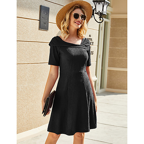 

Women's Sheath Dress Knee Length Dress Black Blushing Pink Wine Short Sleeve Solid Color Zipper Summer V Neck Casual 2021 S M L XL