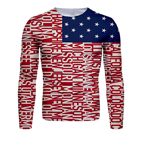 

Men's T shirt Graphic National Flag Print Long Sleeve Daily Tops Basic Elegant Red