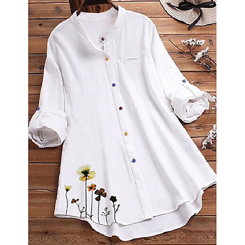 

Women's Blouse Shirt Solid Colored Floral Flower Long Sleeve Shirt Collar Tops Basic Top White Blue Green