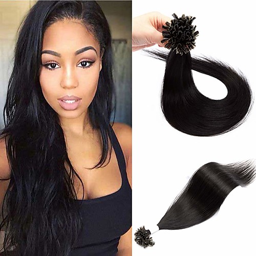 

Fusion / U Tip Hair Extensions Remy Human Hair Nail Tip Hair Extensions 50 pcs 50 g Pack Straight Brown 16-24 inch Hair Extensions
