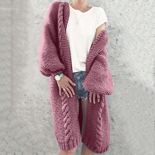 

Women's Knitted Solid Colored Cardigan Acrylic Fibers Long Sleeve Loose Sweater Cardigans V Neck Fall Winter Blue Purple Red