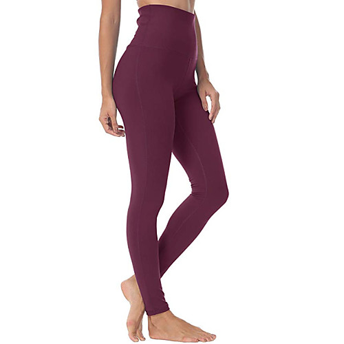 

Women's Yoga Pants Hidden Waistband Pocket Tights Tummy Control Butt Lift Breathable Black Red Dark Red Yoga Fitness Gym Workout Sports Activewear Stretchy