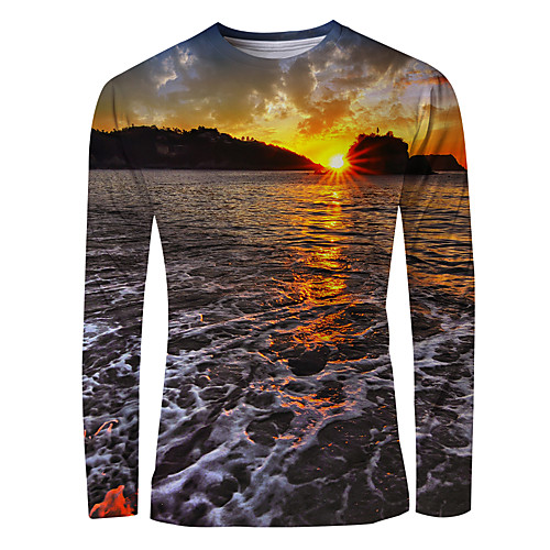 

Men's T shirt 3D Print Graphic Scenery Long Sleeve Daily Tops Basic Elegant Orange