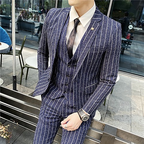 

Tuxedos Tailored Fit Notch Single Breasted One-button Polyester Stripes