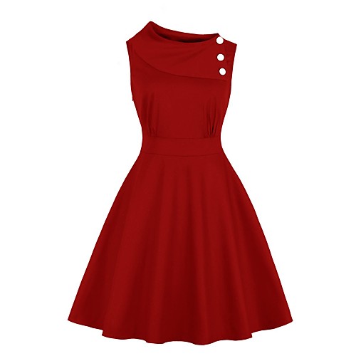 

Women's Swing Dress Knee Length Dress Black Red Sleeveless Solid Color Summer Round Neck Elegant 2021 S M L XL XXL