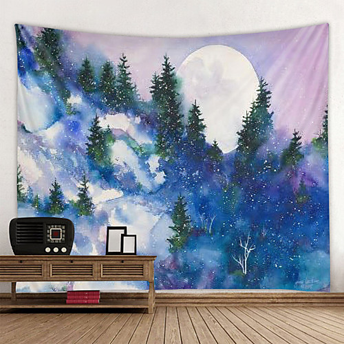 

Ink Painting Style Wall Tapestry Art Decor Blanket Curtain Hanging Home Bedroom Living Room Decoration Landscape Forest Mountain Moon
