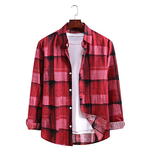 

Men's Shirt Plaid Plus Size Long Sleeve Daily Tops Streetwear Blue Red Brown