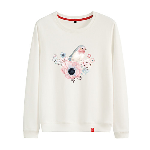 

Women's Sweatshirt Pullover Black White Pink Cartoon Crew Neck Cotton Cute Flower Bird Sport Athleisure Sweatshirt Top Long Sleeve Breathable Warm Soft Comfortable Everyday Use Causal Exercising