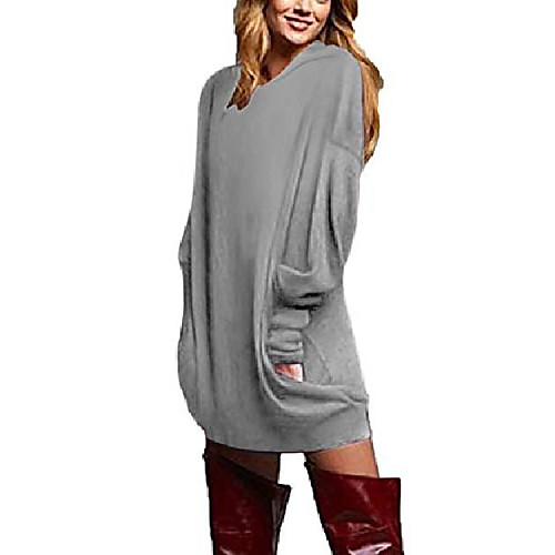 

women& #39;s v neck long sleeve loose baggy tunic tops hoodie mini dress pullover casual blouses t-shirt grey 2xl