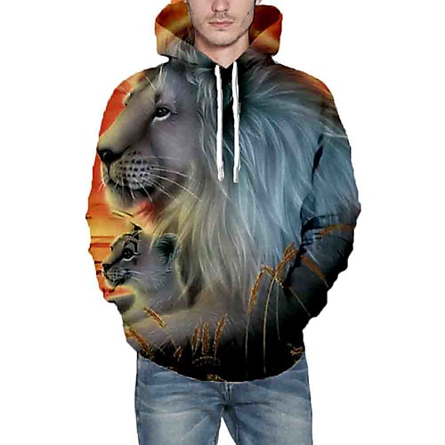 

Men's Hoodie Graphic Animal Daily Going out 3D Print Casual Hoodies Sweatshirts Light Blue