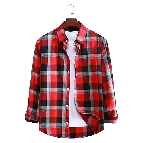 

Men's Shirt Plaid Long Sleeve Daily Tops Blue Red Khaki