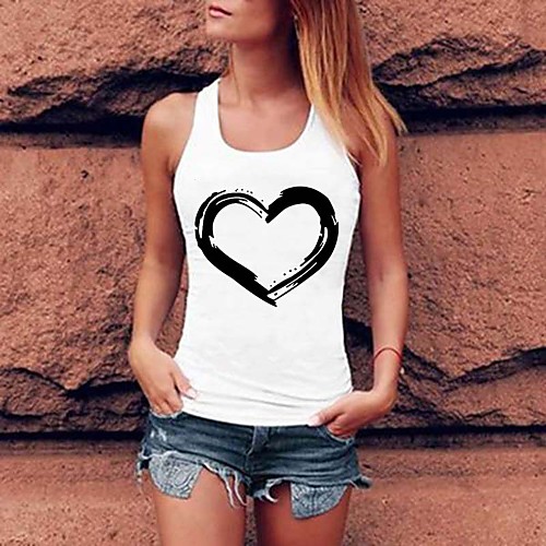 

Women's Tank Top Heart Racerback Print Round Neck Tops Basic Basic Top White Black Gray