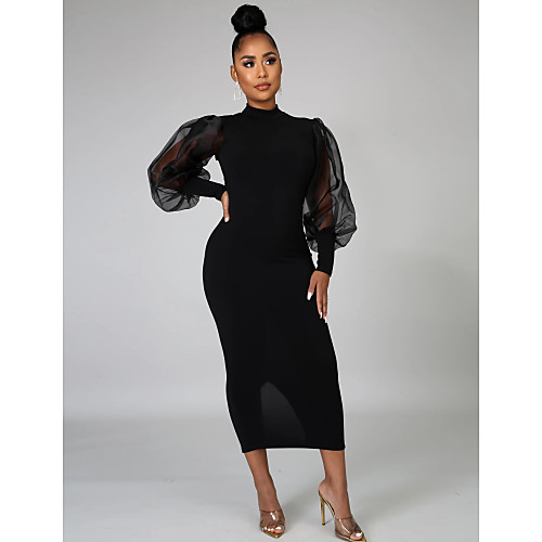 

Women's Sheath Dress Midi Dress Black Sleeveless Solid Color Mesh Summer V Neck Hot Sexy 2021 S M L XL XXL