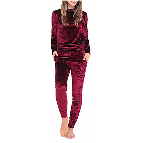 

Women's 2 Piece Full Zip Tracksuit Sweatsuit Casual Athleisure Long Sleeve Winter Velour Breathable Warm Soft Running Walking Jogging Sportswear Solid Colored Outfit Set Clothing Suit Red Dark Navy